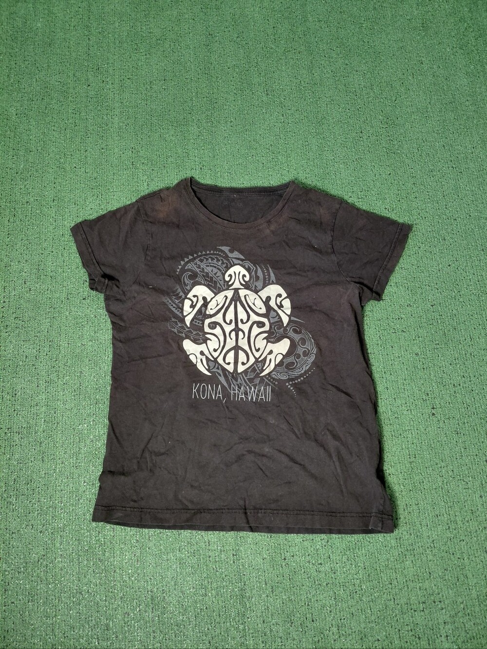 Womens Kona Hawaii Tribal Sea Turtle Island Travel Black T Shirt Sz Large